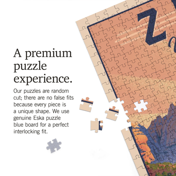 Zion National Park, Utah, The Watchman, Lithograph National Park Series, Jigsaw Puzzle Puzzle Lantern Press 