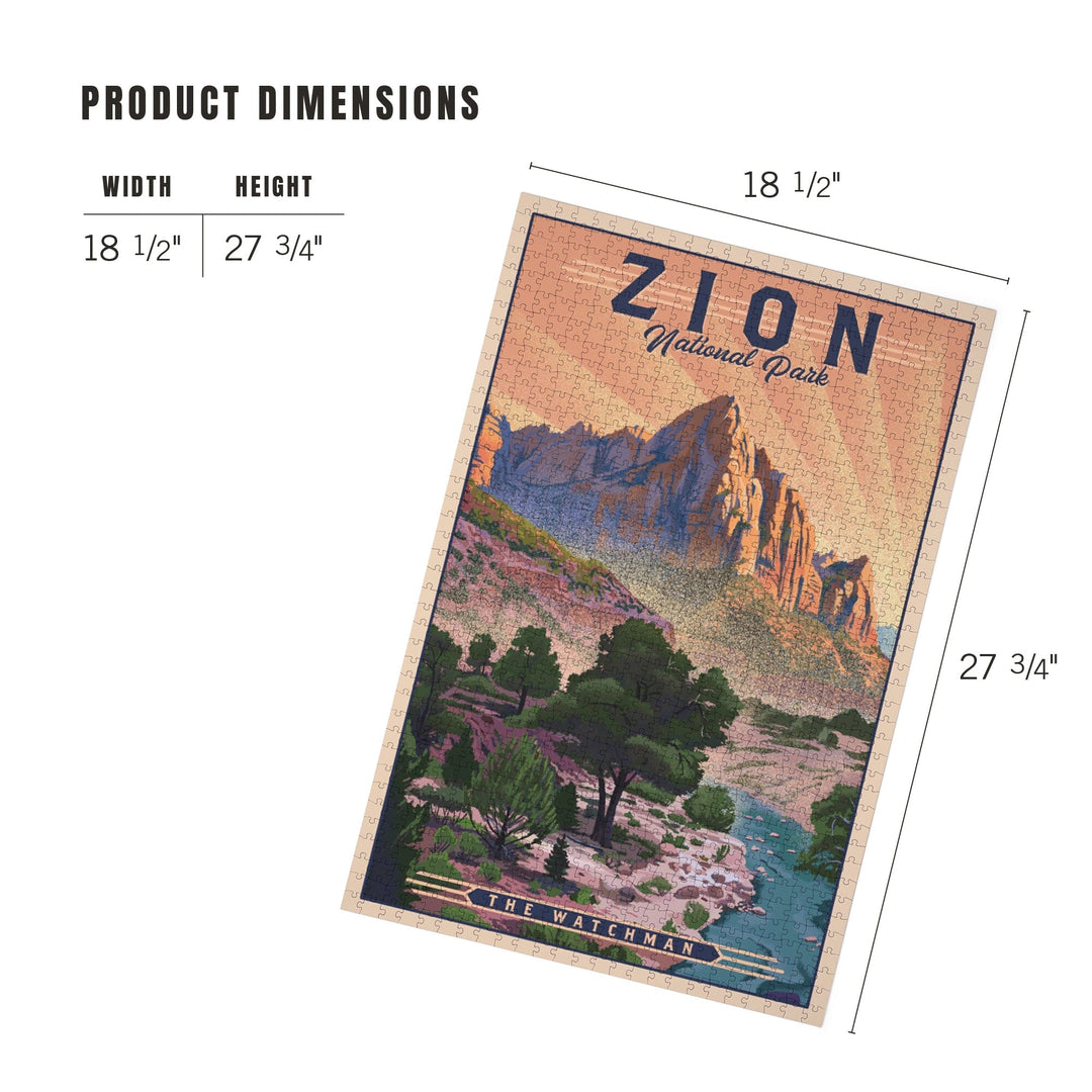 Zion National Park, Utah, The Watchman, Lithograph National Park Series, Jigsaw Puzzle Puzzle Lantern Press 
