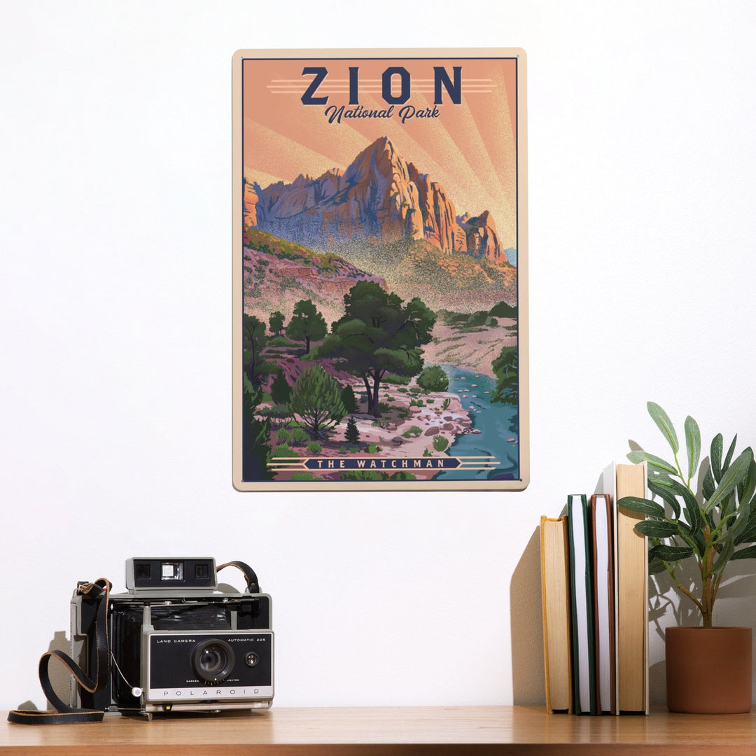 Zion National Park, Utah, The Watchman, Lithograph National Park Series, Metal Signs Metal Lantern Press 