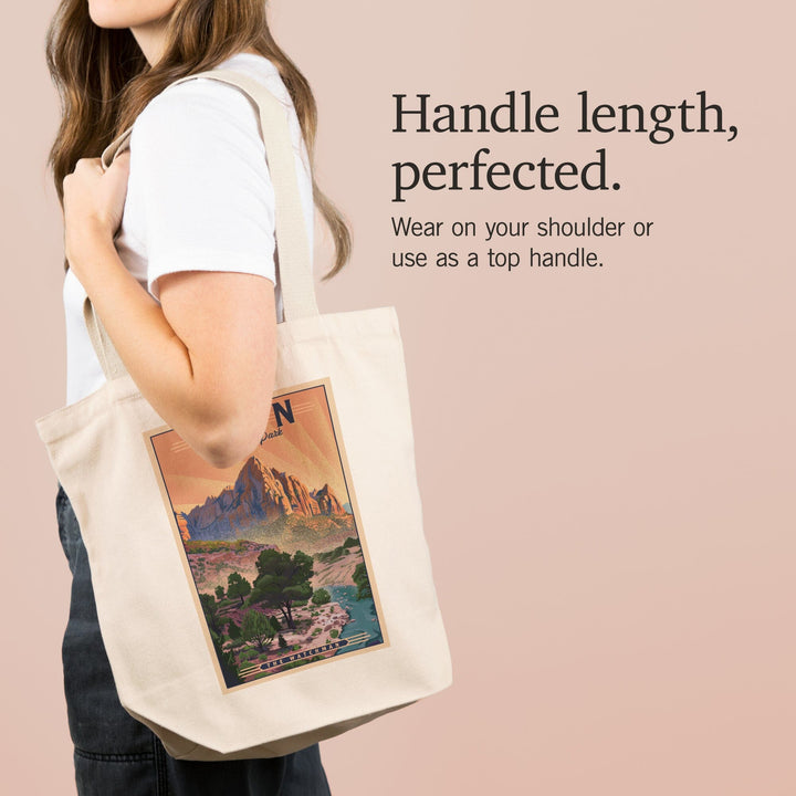 Zion National Park, Utah, The Watchman, Lithograph National Park Series, Tote Bag Totes Lantern Press 