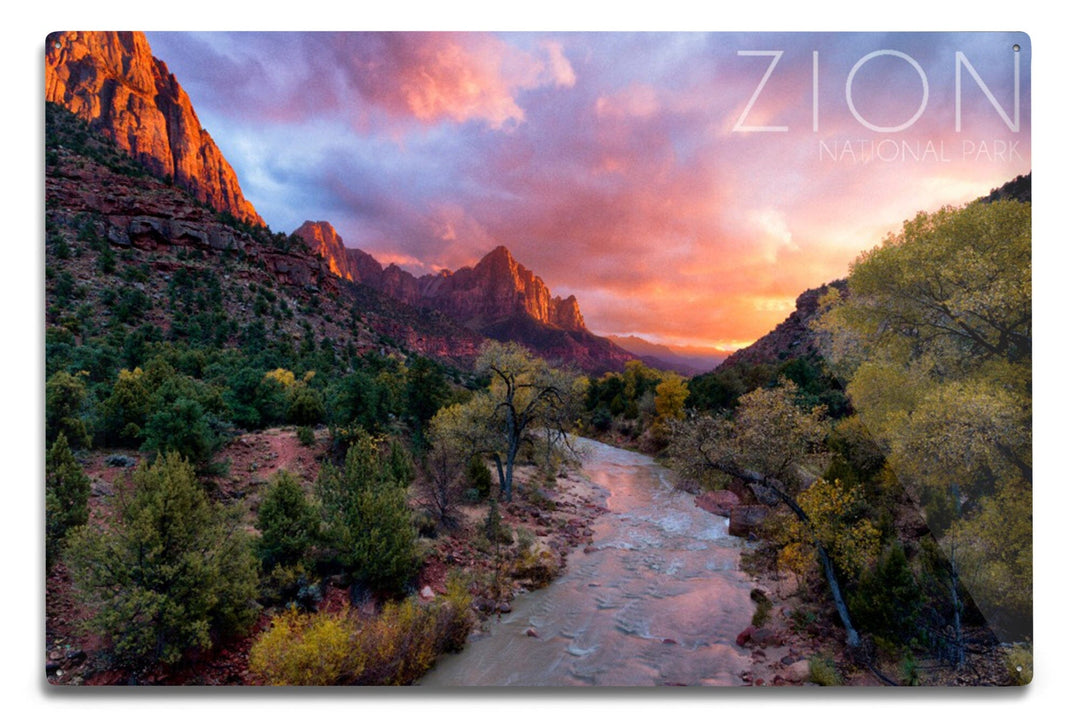 Zion National Park, Utah, The Watchman, Metal Signs Metal Lantern Press 12x18 Metal Sign 