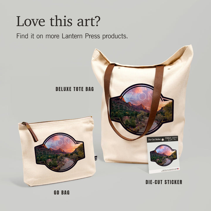 Zion National Park, Utah, The Watchman,, Organic Cotton Zipper Pouch, Go Bag Go Bag Lantern Press 