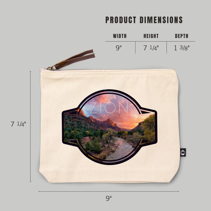 Zion National Park, Utah, The Watchman,, Organic Cotton Zipper Pouch, Go Bag Go Bag Lantern Press 
