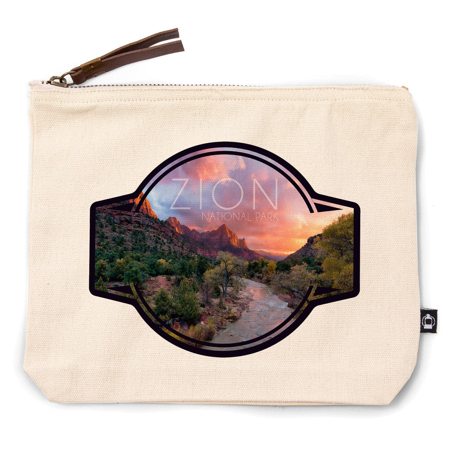 Zion National Park, Utah, The Watchman,, Organic Cotton Zipper Pouch, Go Bag Go Bag Lantern Press 