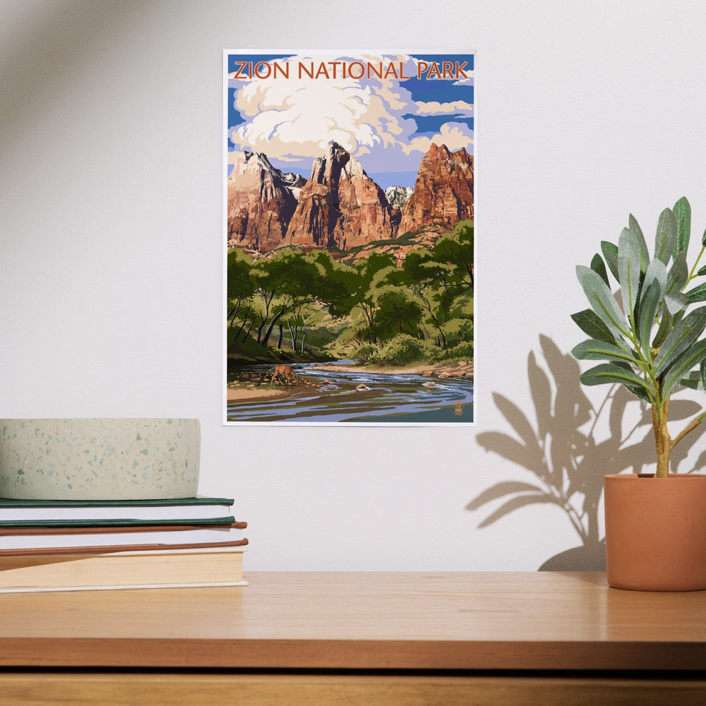 Zion National Park, Utah, Virgin River and Peaks, Art & Giclee Prints Art Lantern Press 