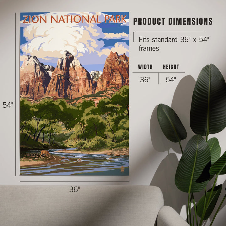 Zion National Park, Utah, Virgin River and Peaks, Art & Giclee Prints Art Lantern Press 
