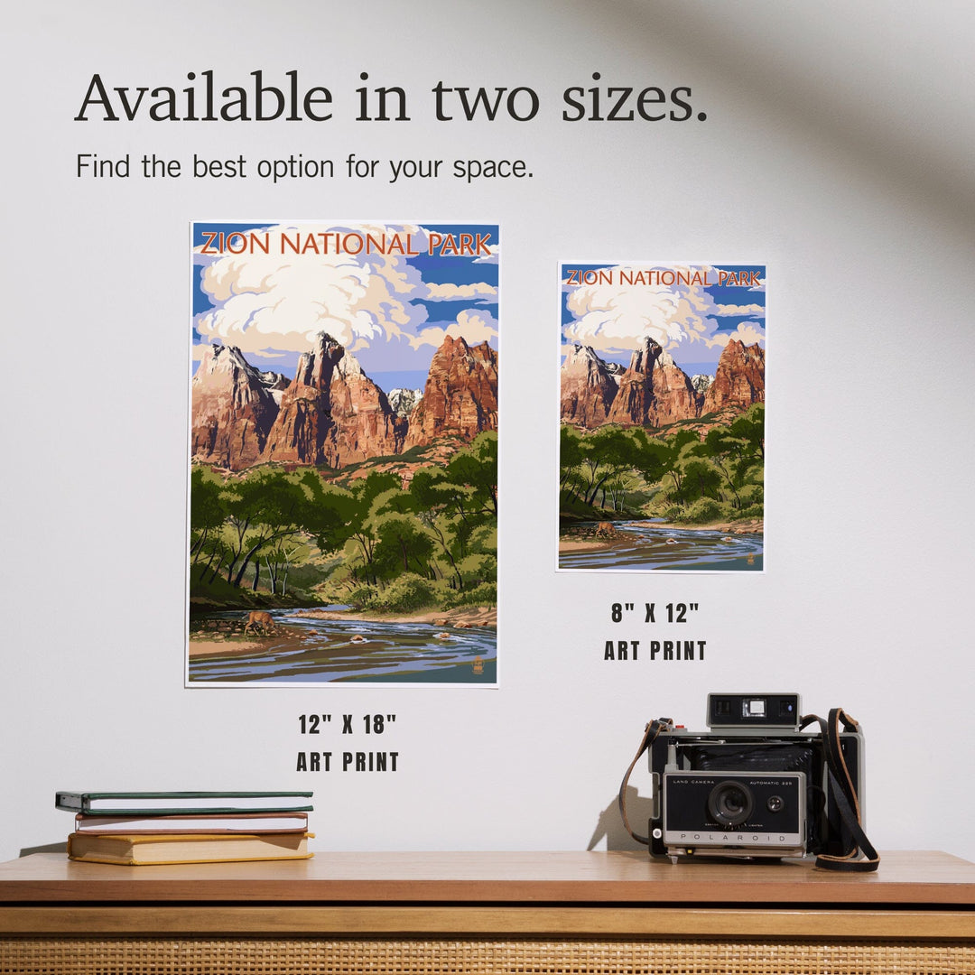 Zion National Park, Utah, Virgin River and Peaks, Art & Giclee Prints Art Lantern Press 