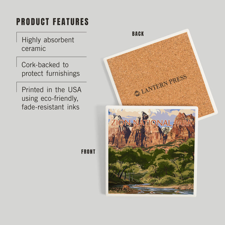 Zion National Park, Utah, Virgin River and Peaks, Coasters Coasters Lantern Press 