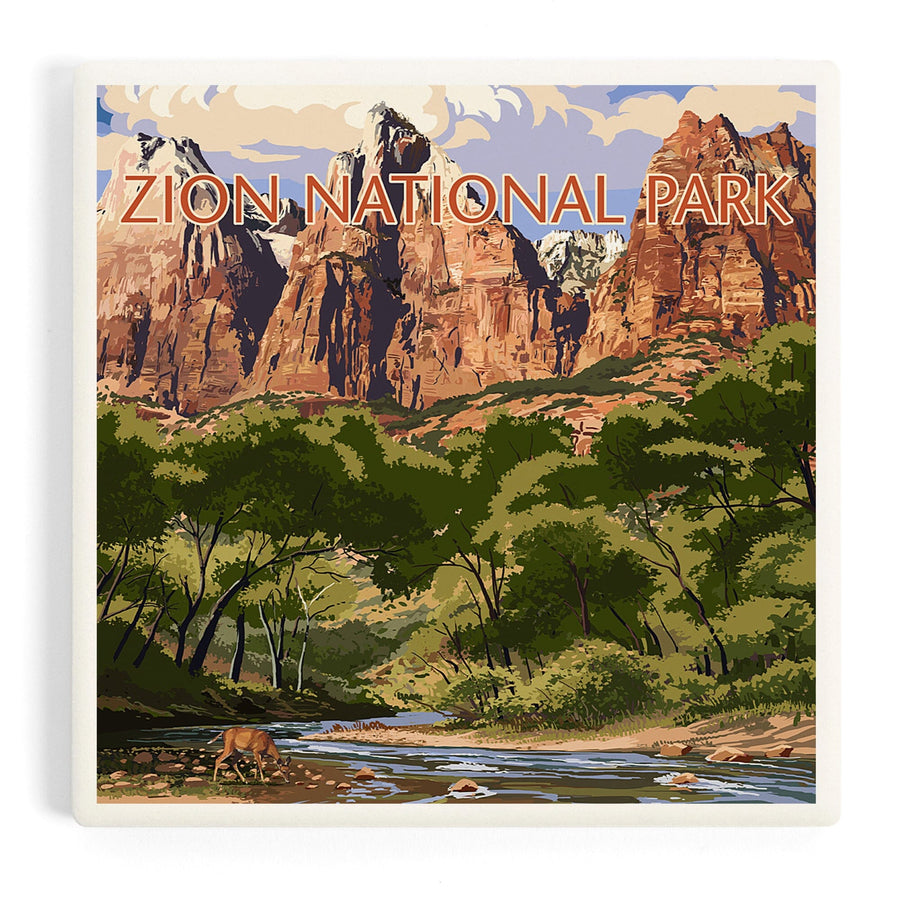 Zion National Park, Utah, Virgin River and Peaks, Coasters Coasters Lantern Press 