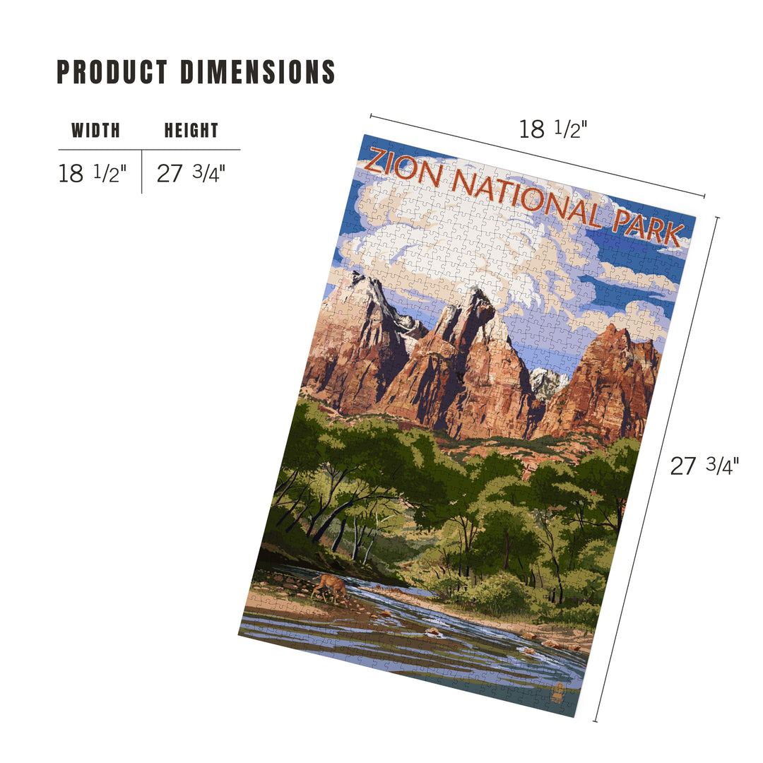 Zion National Park, Utah, Virgin River and Peaks, Jigsaw Puzzle Puzzle Lantern Press 