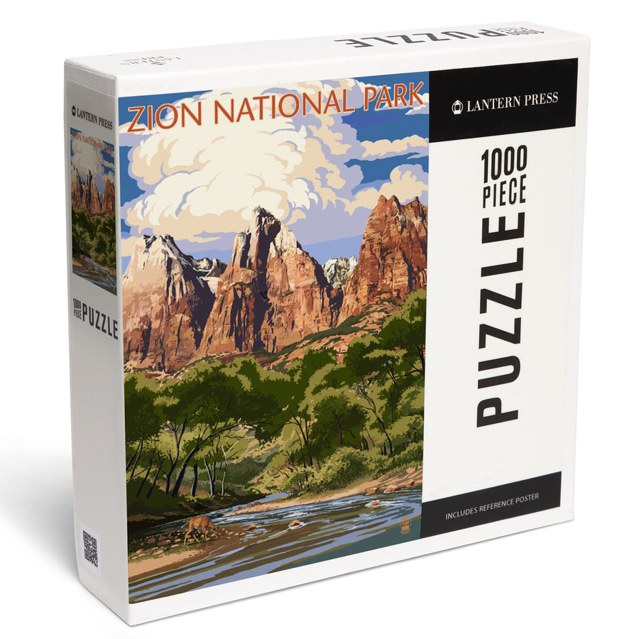 Zion National Park, Utah, Virgin River and Peaks, Jigsaw Puzzle Puzzle Lantern Press 