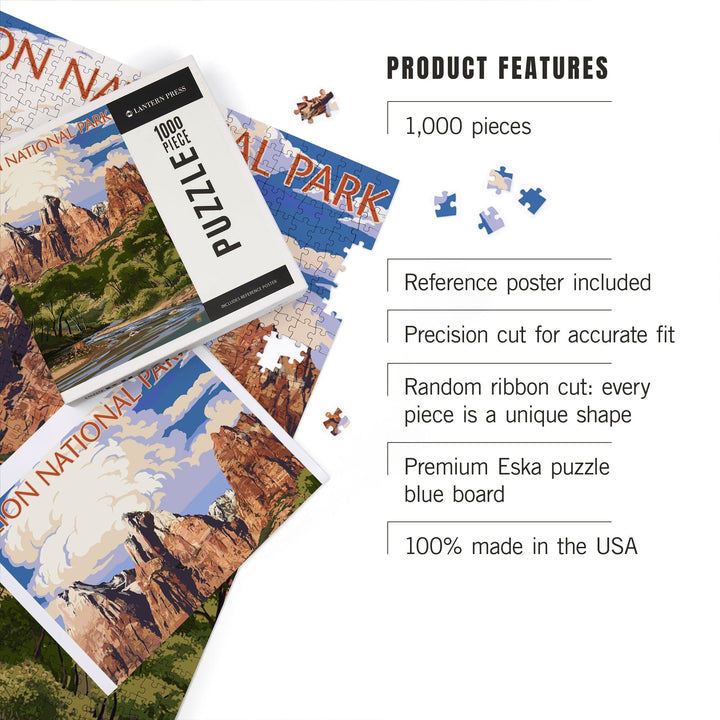 Zion National Park, Utah, Virgin River and Peaks, Jigsaw Puzzle Puzzle Lantern Press 