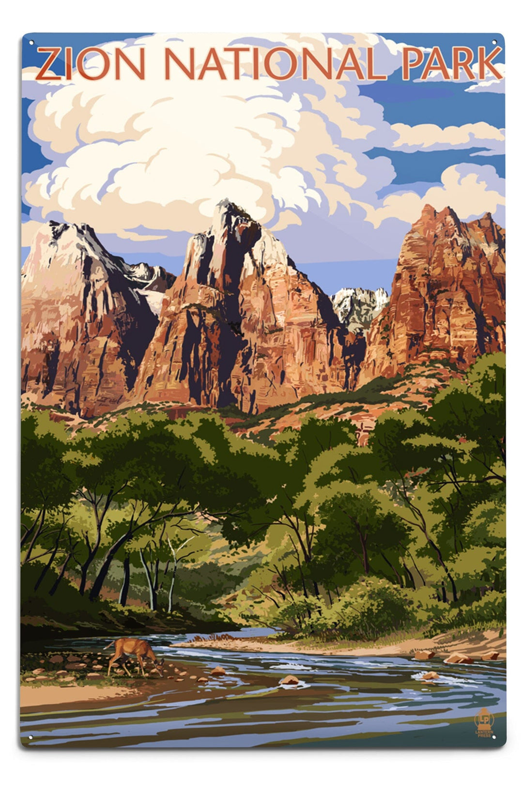 Zion National Park, Utah, Virgin River and Peaks, Metal Signs Metal Lantern Press 12x18 Metal Sign 