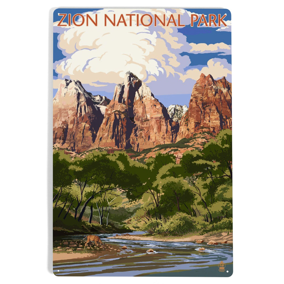 Zion National Park, Utah, Virgin River and Peaks, Metal Signs Metal Lantern Press 