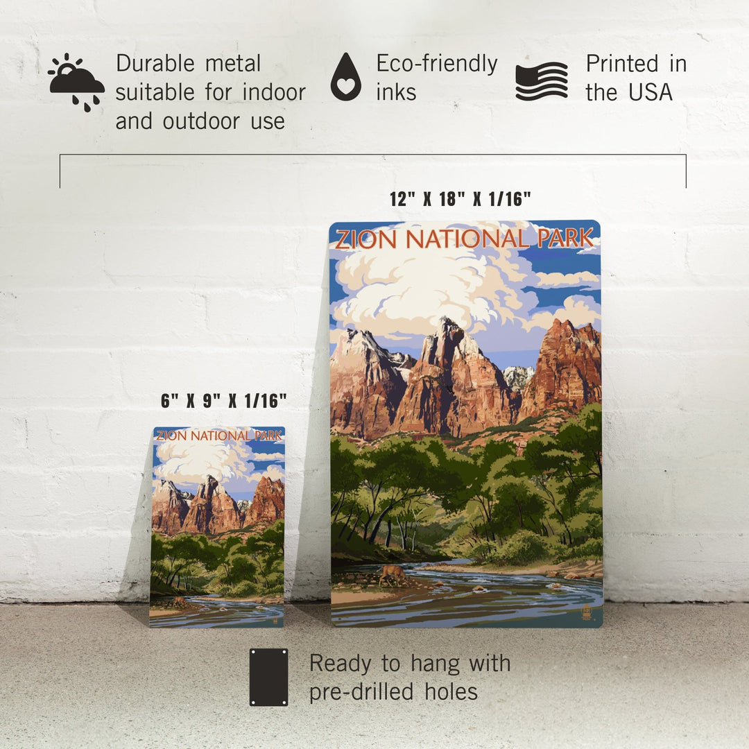 Zion National Park, Utah, Virgin River and Peaks, Metal Signs Metal Lantern Press 