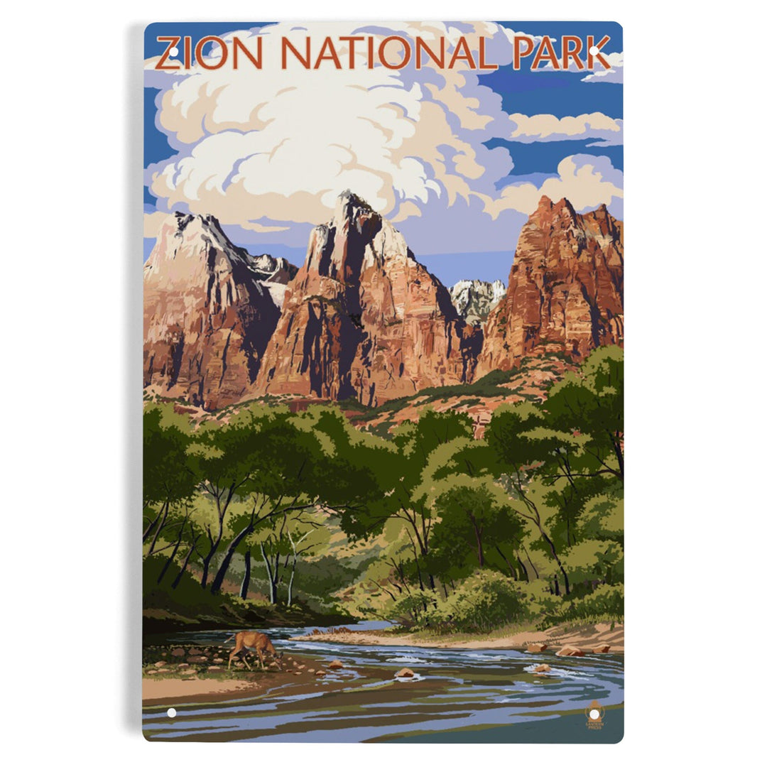 Zion National Park, Utah, Virgin River and Peaks, Metal Signs Metal Lantern Press 