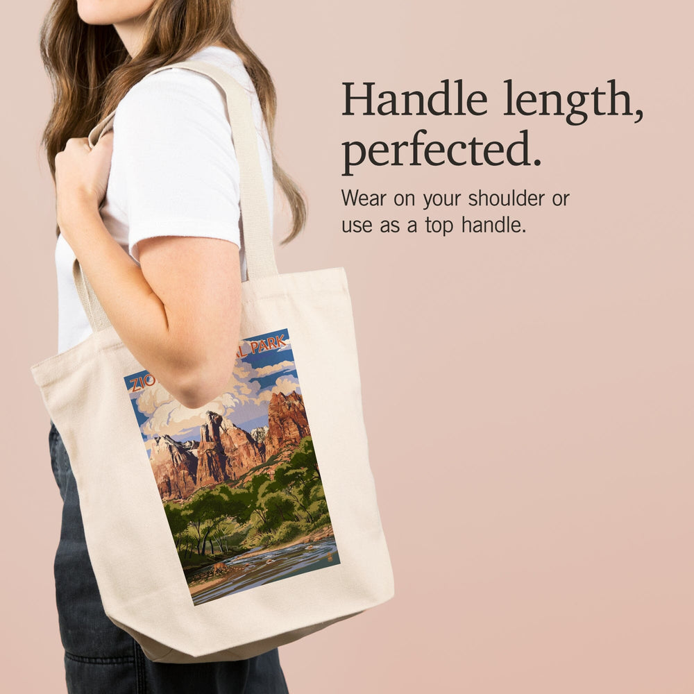 Zion National Park, Utah, Virgin River and Peaks, Tote Bag Totes Lantern Press 