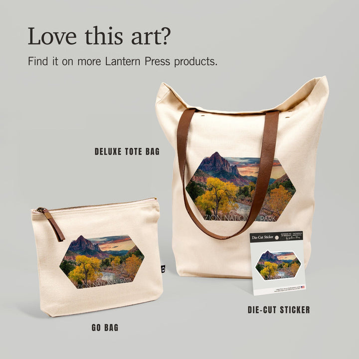 Zion National Park, Utah, Watchman and the Virgin River,, Organic Cotton Zipper Pouch, Go Bag Go Bag Lantern Press 