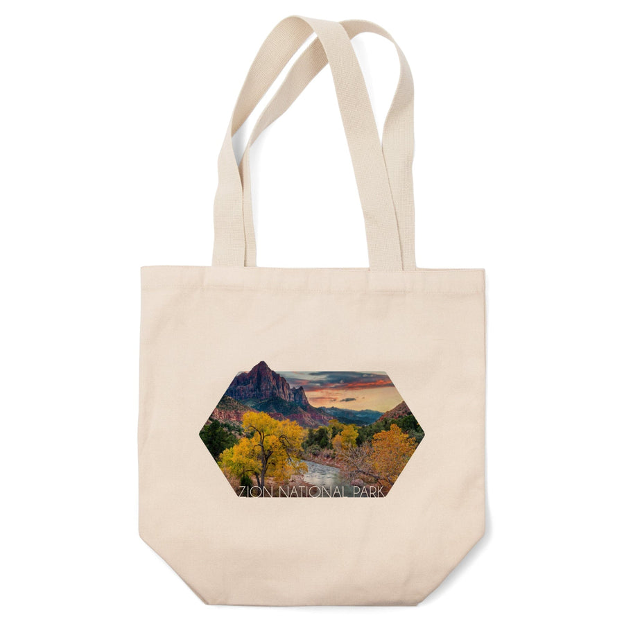 Zion National Park, Utah, Watchman & the Virgin River, Contour, Lantern Press Photography, Tote Bag Totes Lantern Press 