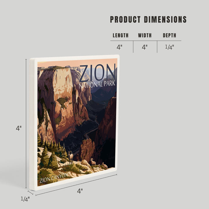 Zion National Park, Utah, Zion Canyon Sunset, Coasters Coasters Lantern Press 