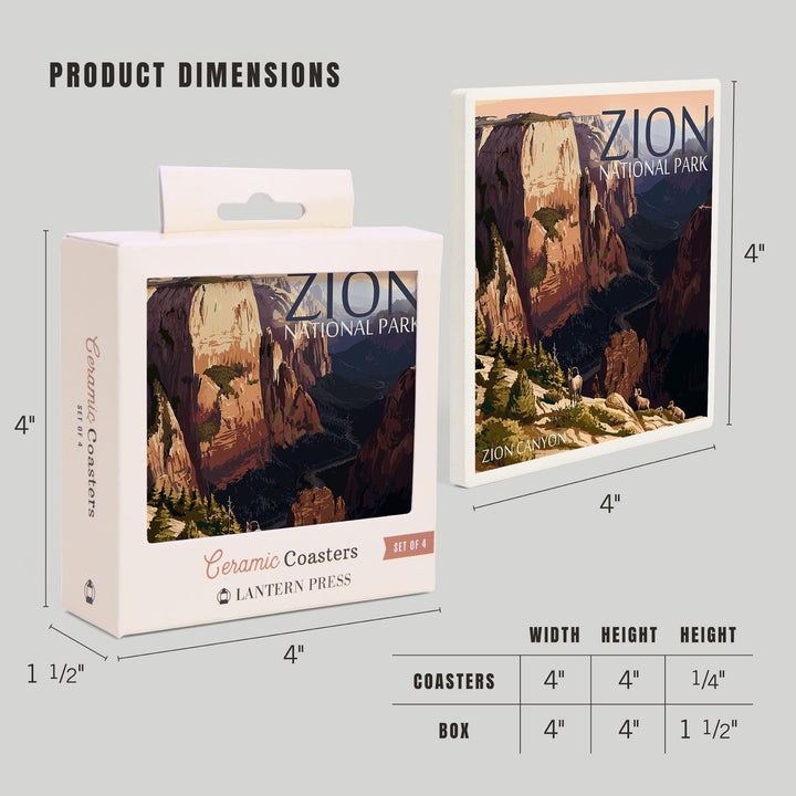 Zion National Park, Utah, Zion Canyon Sunset, Coasters Coasters Lantern Press 