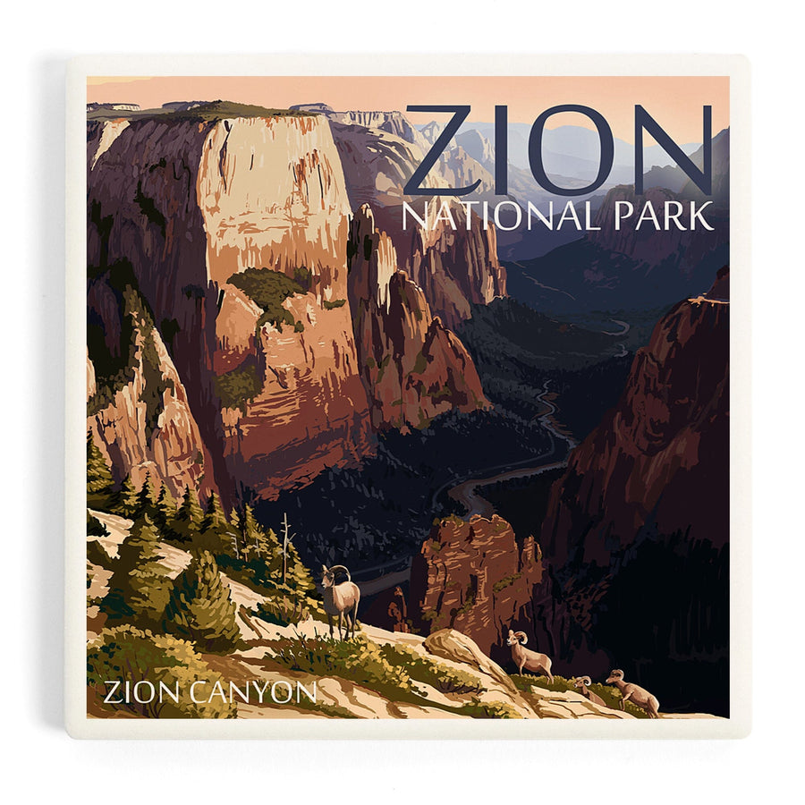 Zion National Park, Utah, Zion Canyon Sunset, Coasters Coasters Lantern Press 