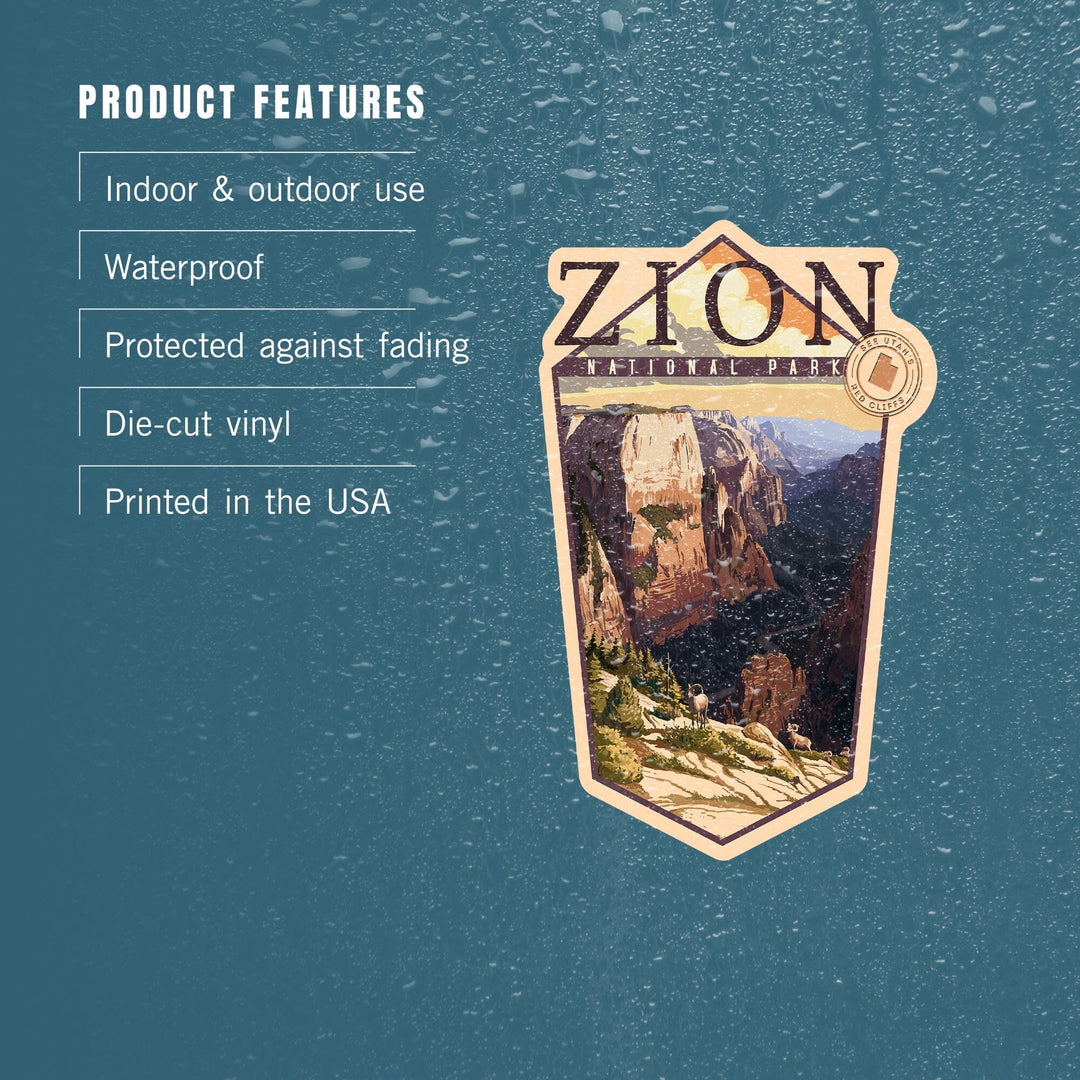 Zion National Park, Utah, Zion Canyon Sunset, Contour, Lantern Press Artwork, Vinyl Sticker Sticker Lantern Press 