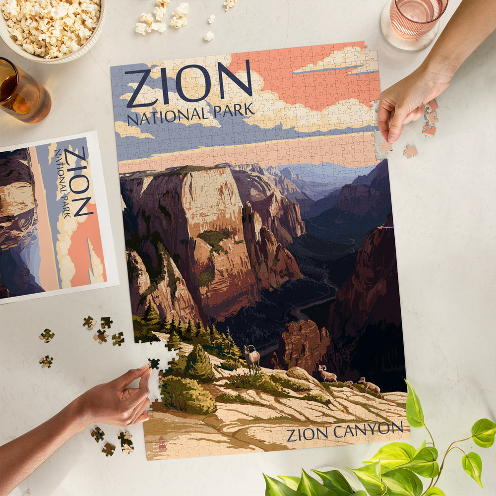 Zion National Park, Utah, Zion Canyon Sunset, Jigsaw Puzzle Puzzle Lantern Press 