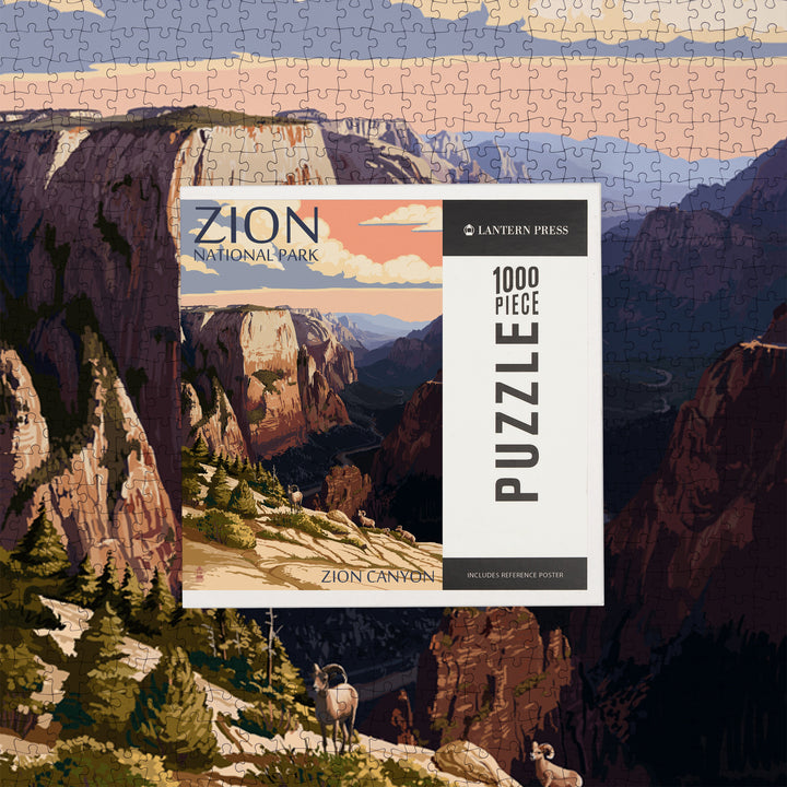 Zion National Park, Utah, Zion Canyon Sunset, Jigsaw Puzzle Puzzle Lantern Press 