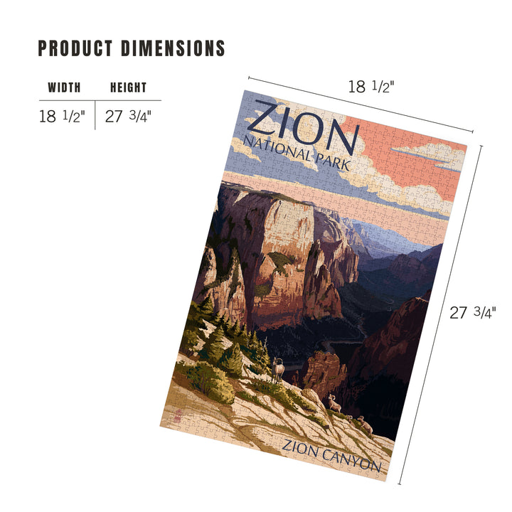 Zion National Park, Utah, Zion Canyon Sunset, Jigsaw Puzzle Puzzle Lantern Press 