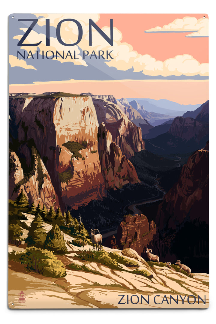 Zion National Park, Utah, Zion Canyon Sunset, Metal Signs Metal Lantern Press 6 x 9 Metal Sign 