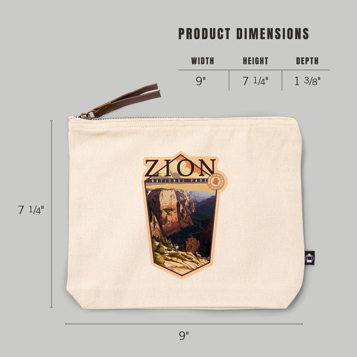 Zion National Park, Utah, Zion Canyon Sunset,, Organic Cotton Zipper Pouch, Go Bag Go Bag Lantern Press 