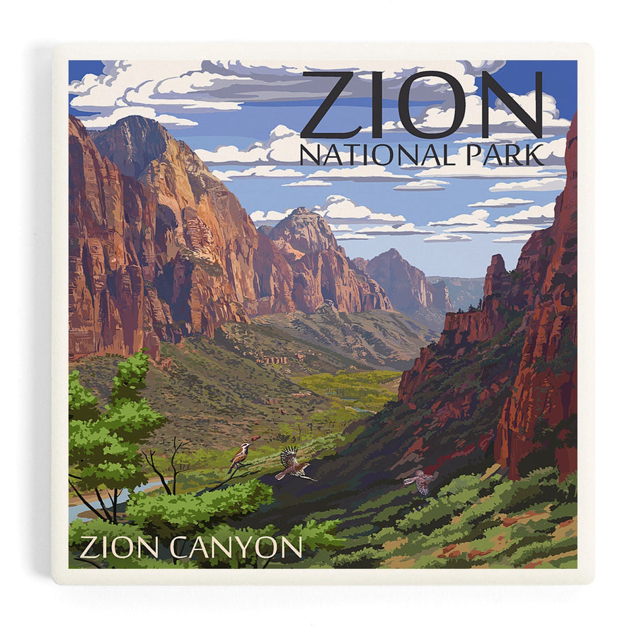 Zion National Park, Utah, Zion Canyon View, Coasters Coasters Lantern Press 
