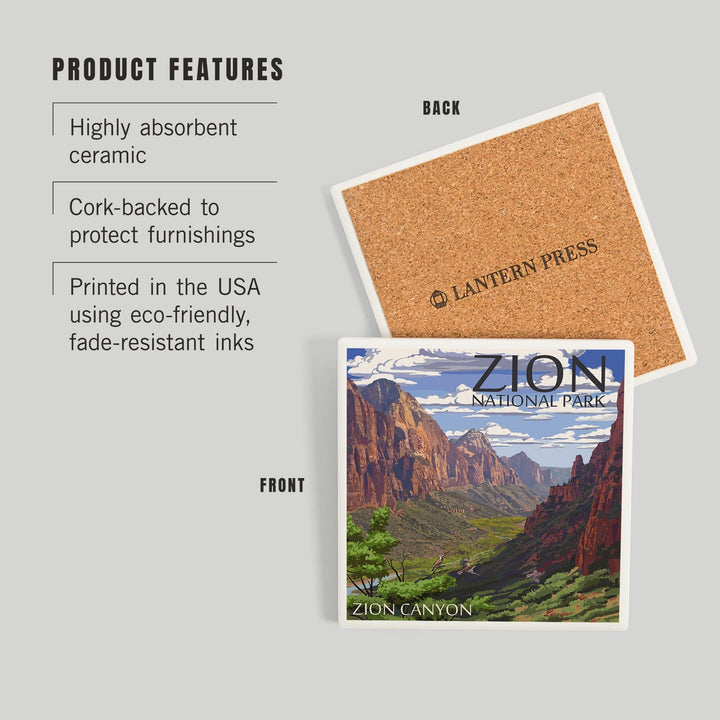 Zion National Park, Utah, Zion Canyon View, Coasters Coasters Lantern Press 
