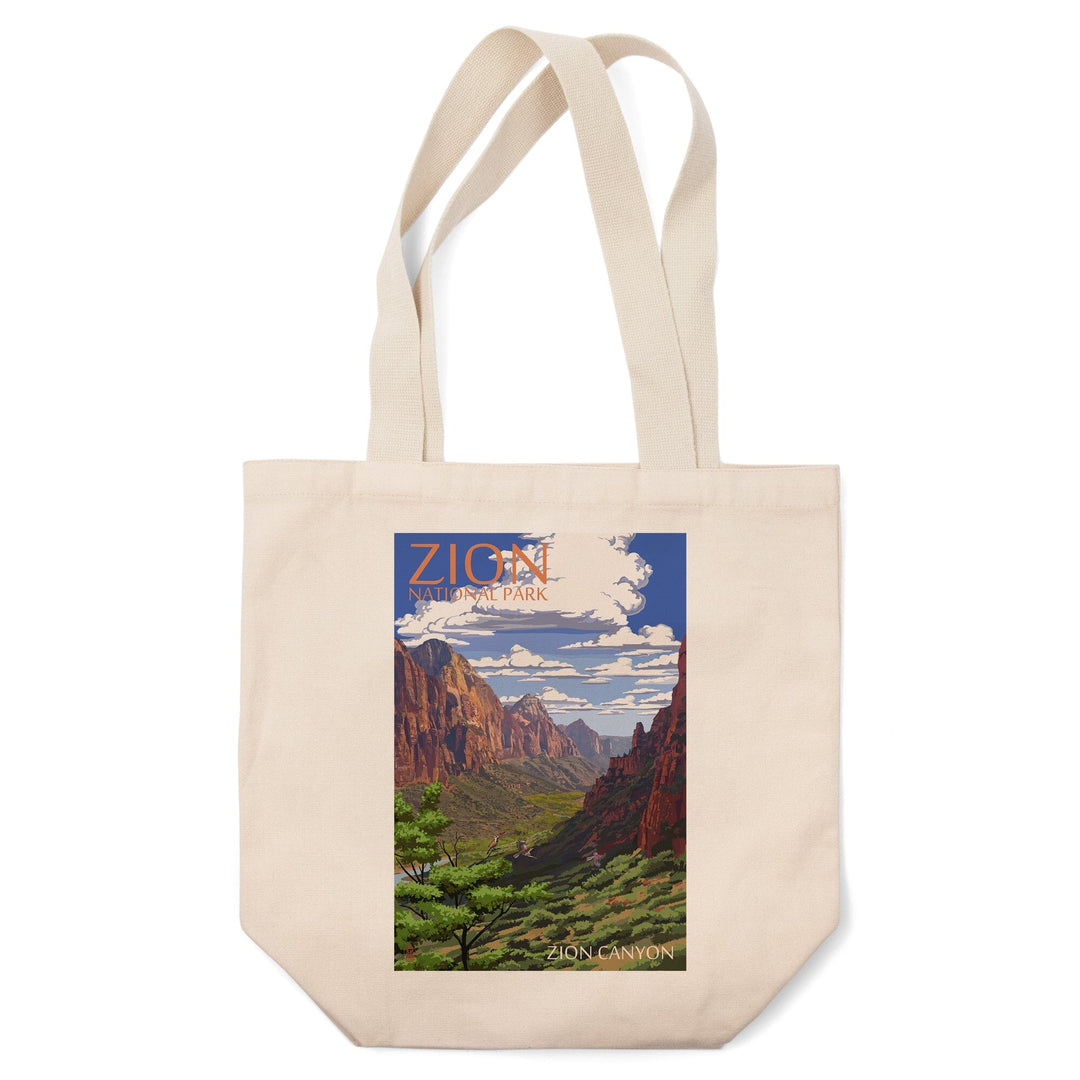 Zion National Park, Utah, Zion Canyon View, Lantern Press Artwork, Tote Bag Totes Lantern Press 