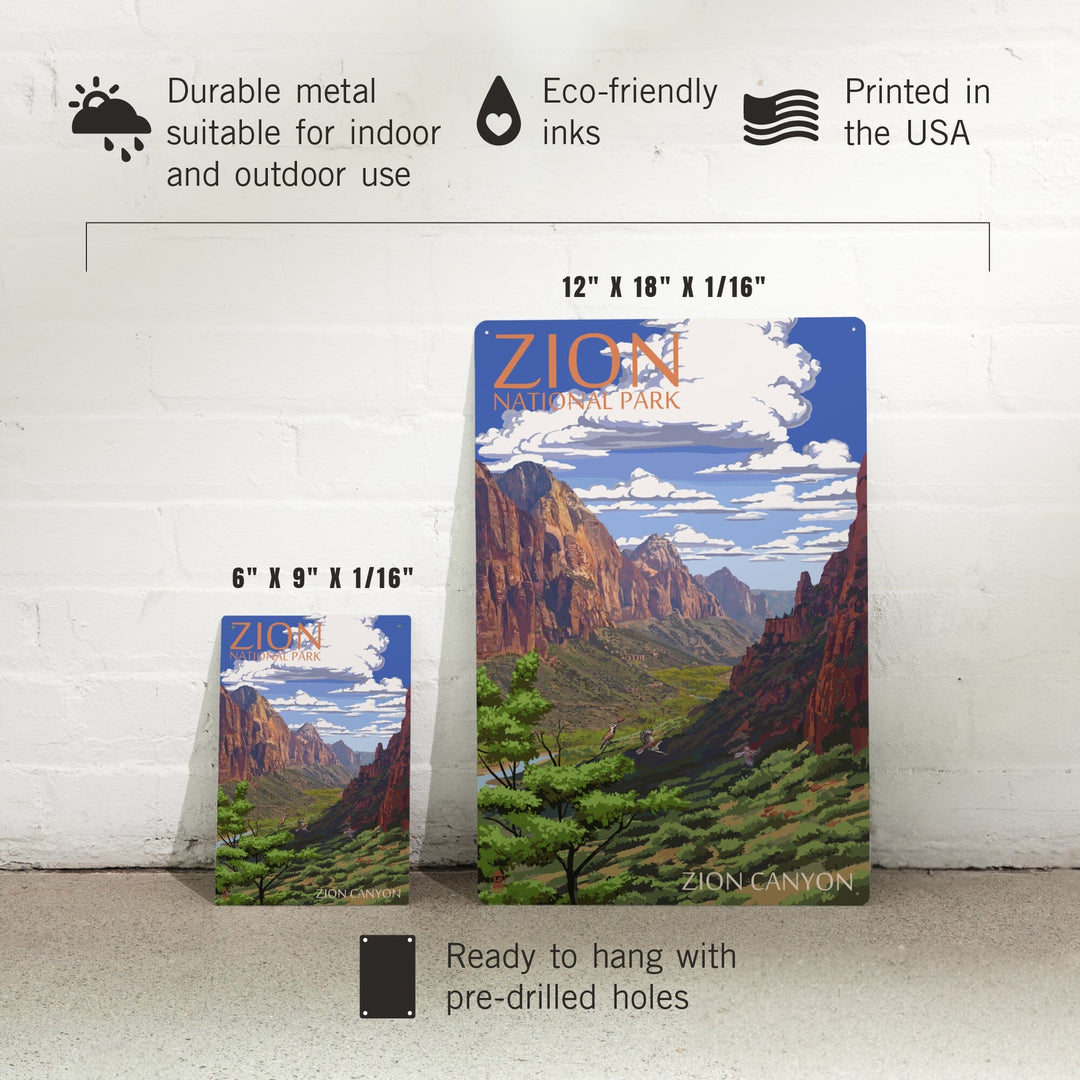 Zion National Park, Utah, Zion Canyon View, Metal Signs Metal Lantern Press 