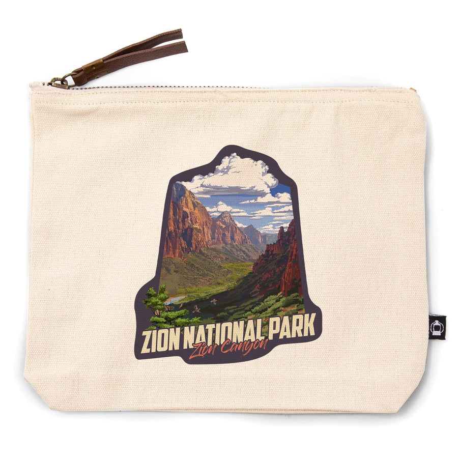 Zion National Park, Utah, Zion Canyon View,, Organic Cotton Zipper Pouch, Go Bag Go Bag Lantern Press 