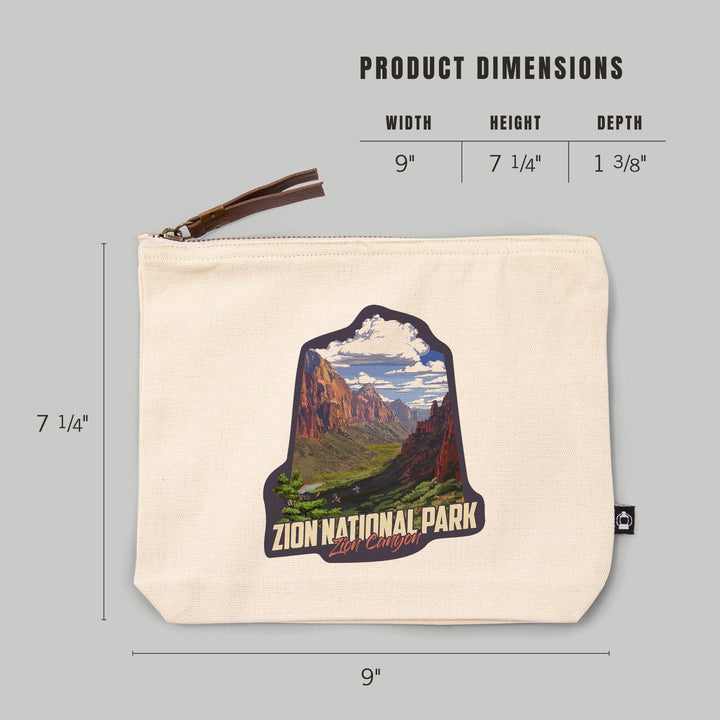 Zion National Park, Utah, Zion Canyon View,, Organic Cotton Zipper Pouch, Go Bag Go Bag Lantern Press 