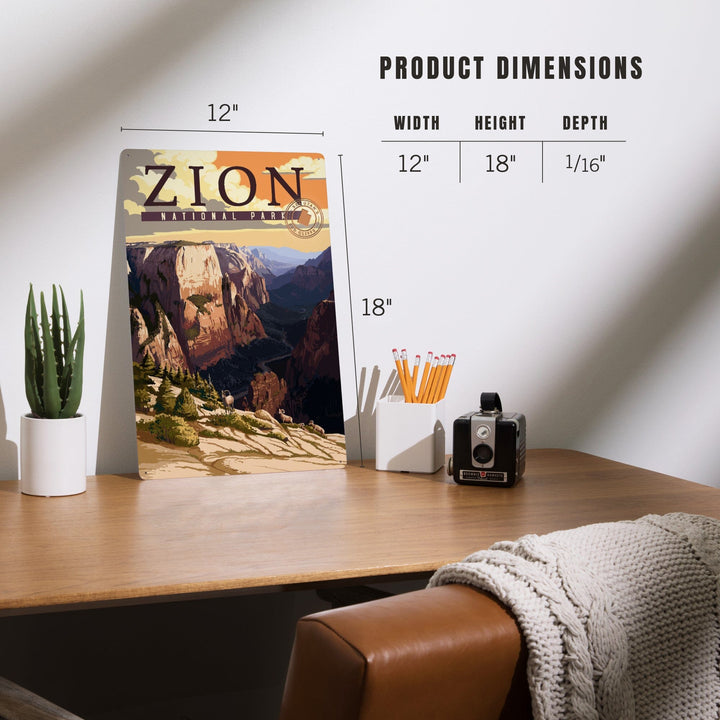 Zion National Park, Zion Canyon Sunset, Typography, Metal Signs Metal Lantern Press 