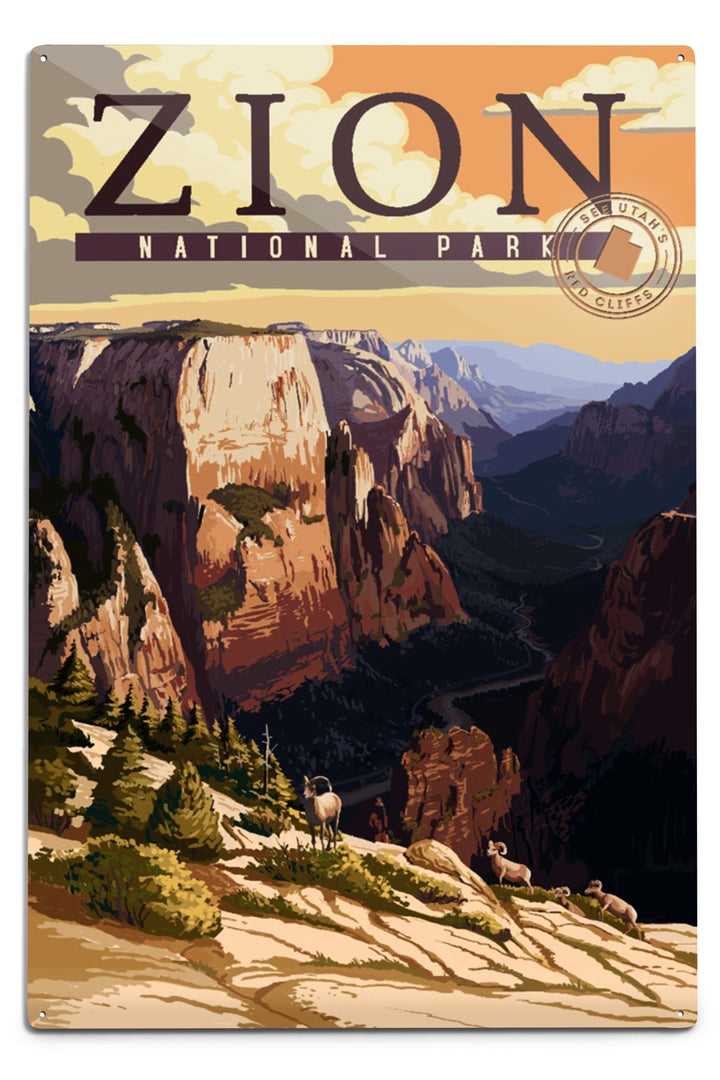 Zion National Park, Zion Canyon Sunset, Typography, Metal Signs Metal Lantern Press 6 x 9 Metal Sign 