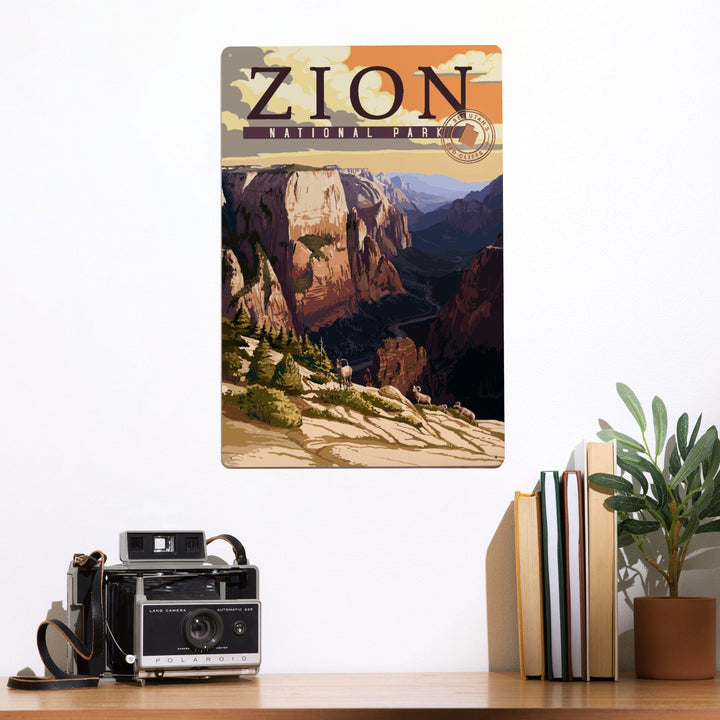 Zion National Park, Zion Canyon Sunset, Typography, Metal Signs Metal Lantern Press 