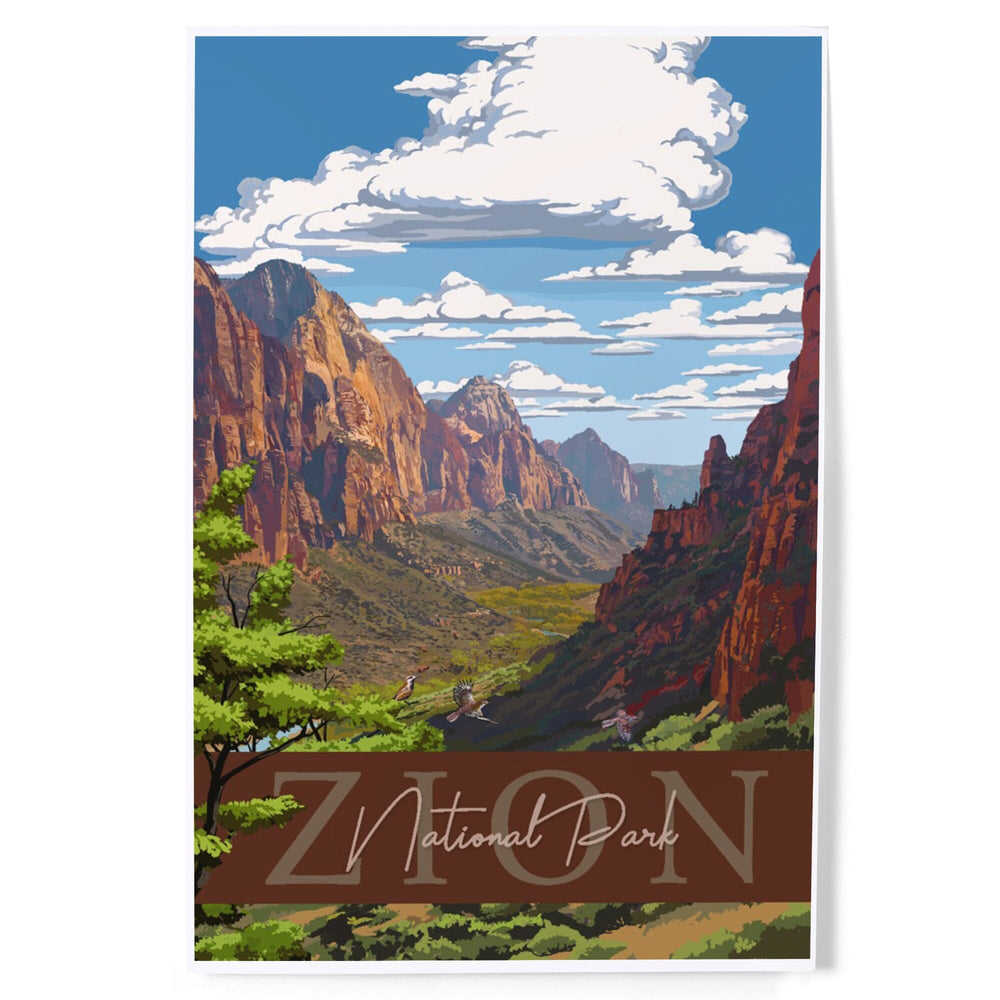 Zion National Park, Zion Canyon View, Typography, Art & Giclee Prints Art Lantern Press 8 x 12 Art Print 