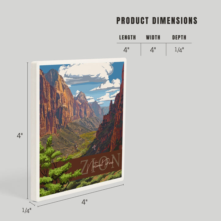 Zion National Park, Zion Canyon View, Typography, Coasters Coasters Lantern Press 