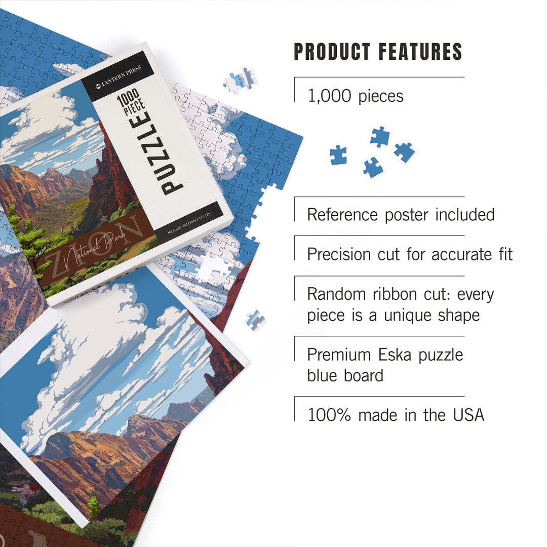 Zion National Park, Zion Canyon View, Typography, Jigsaw Puzzle Puzzle Lantern Press 