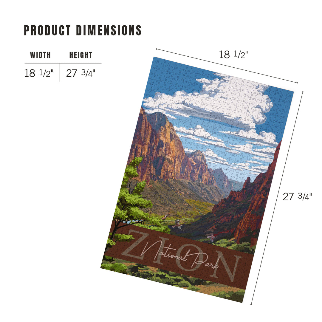 Zion National Park, Zion Canyon View, Typography, Jigsaw Puzzle Puzzle Lantern Press 