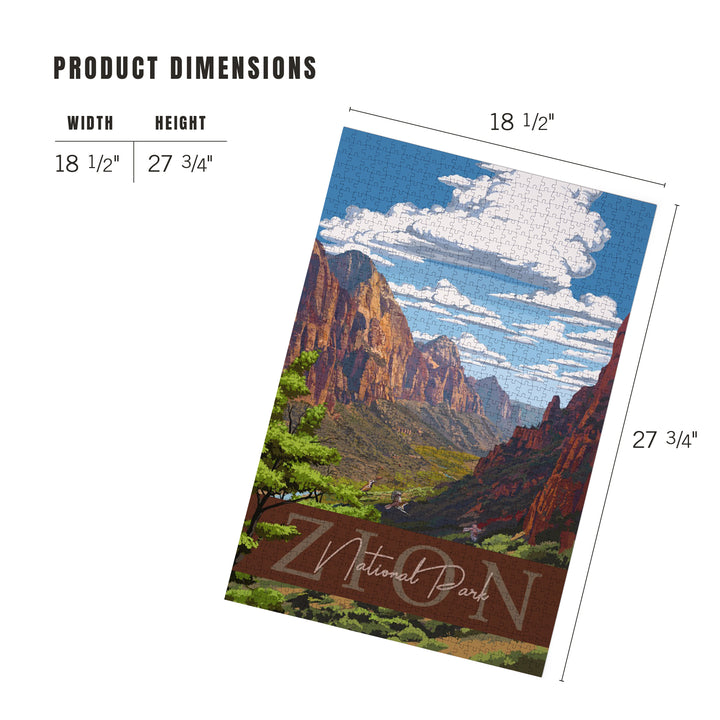 Zion National Park, Zion Canyon View, Typography, Jigsaw Puzzle Puzzle Lantern Press 