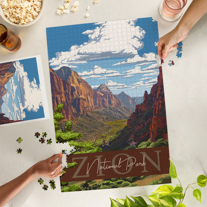 Zion National Park, Zion Canyon View, Typography, Jigsaw Puzzle Puzzle Lantern Press 