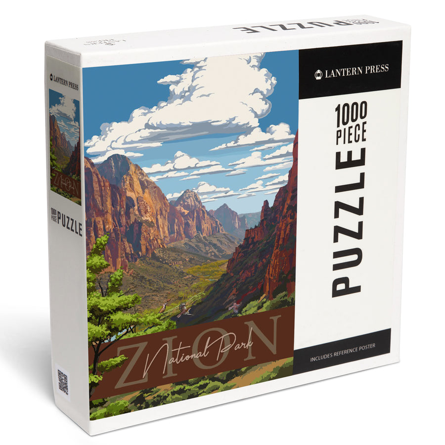 Zion National Park, Zion Canyon View, Typography, Jigsaw Puzzle Puzzle Lantern Press 
