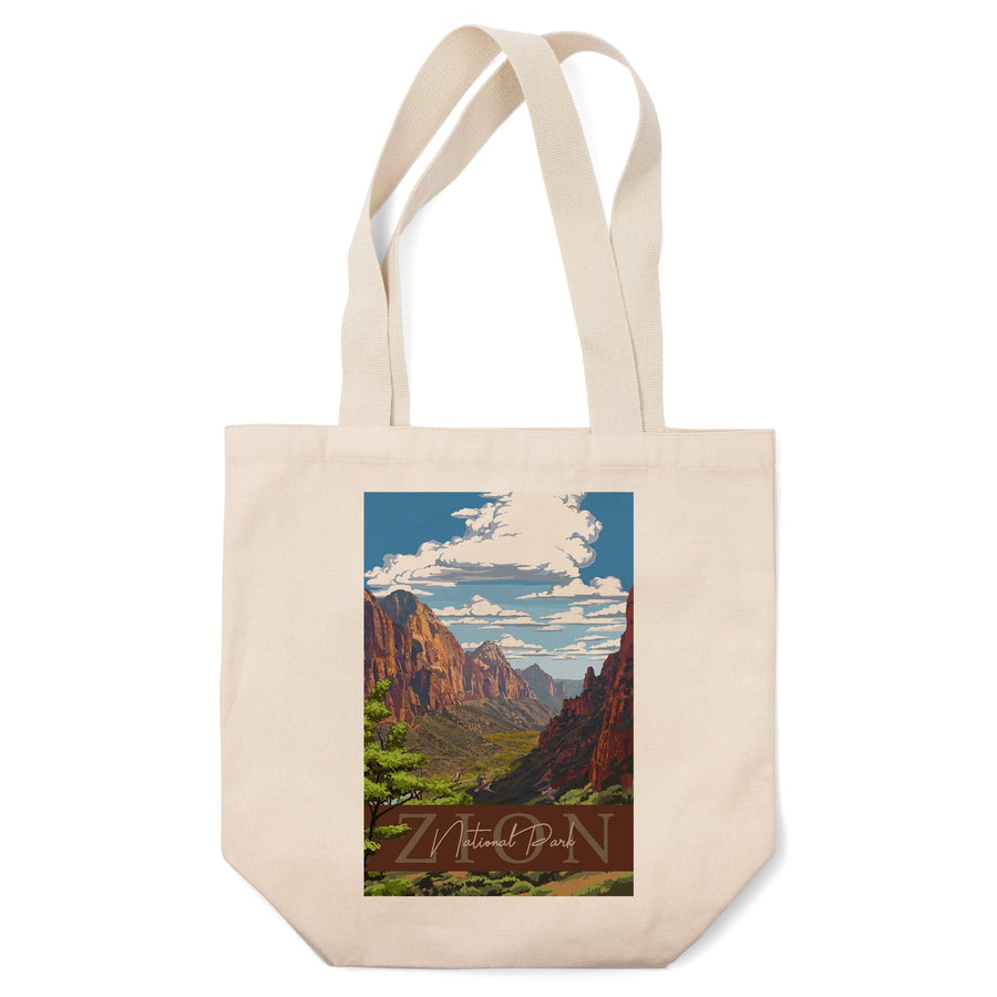 Zion National Park, Zion Canyon View, Typography, Lantern Press Artwork, Tote Bag Totes Lantern Press 