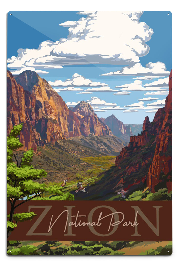 Zion National Park, Zion Canyon View, Typography, Metal Signs Metal Lantern Press 12x18 Metal Sign 